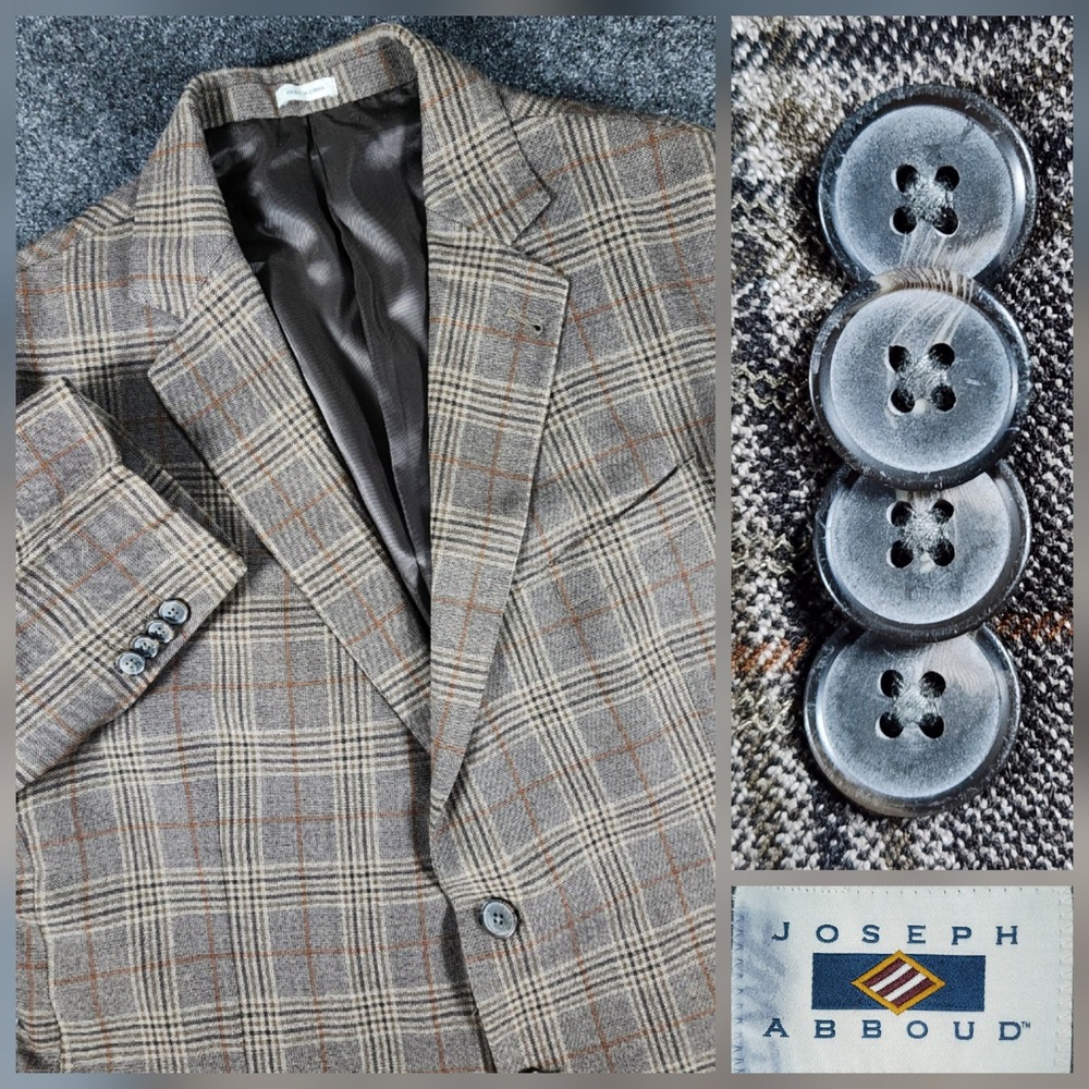 Joseph Abboud Sport Coat Mens 46R Brown Glen Plaid 2-Button Blazer Jacket